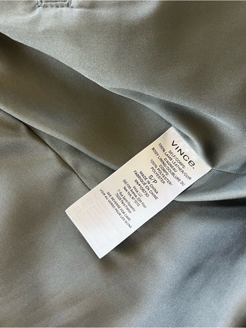 VINCE Slate Gray Green 100% Leather Jacket Size Small - Picture 6 of 7